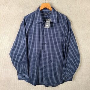 Van Heusen Shirt Men‎ XL Blue Check Button Up Office Collection Wrinkle Free NEW